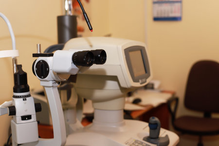 refractometer eye test machine in ophthalmology.Modern ophthalmology clinic. Tools for checking the...