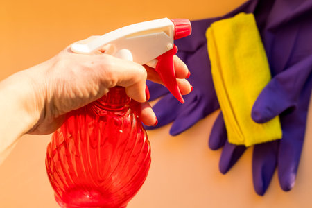 Housekeeper, rubber protective gloves. Clean with detergent and microfiber cloth.spring Cleaning or...