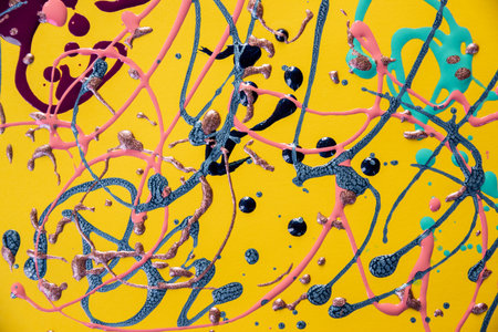 Cosmetics sample.Nail polish in vibrant colors spilled decorated and mixed with each other.Nail art...
