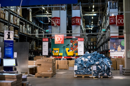 Moscow,Russia, 5 october 2020: Warehouse storage in an IKEA store. Warehouse of the IKEA in Russia....