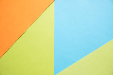 Color papers geometry flat composition background with green, orange and blue tones.New Minimal Flat design. Colorful new Paper modern background. Bright colors for fresh and modern graphics.の写真素材