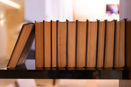 Old vintage books standing in a row.collection of vintage book on blurred background. copy space.No...