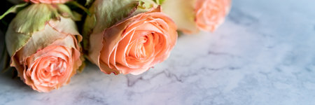 Bouquet of peony roses of juliet. Coral flowers, floral background.delicate bouquet of orange roses. Present for Happy Valentines day, happy birthday or weddingの写真素材