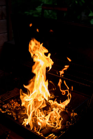 Fire flames with reflection on black background.abstract fire .flame of fire with sparks.
