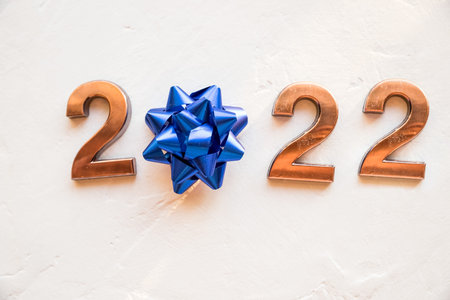 gold Numbers 2022, new year holiday. Celebration concept. White background.Happy new year...