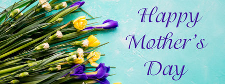Happy Mothers Day.Bouquet of yellow Narcissus flowers and on green background.Spring flowers for...