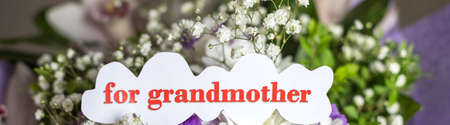 Beautiful greeting card with text on flowers background for Happy Mothers Day. composition for Happy grandparents day.の写真素材