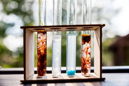 chemical experiments. science experiment result or chemical reaction at chemistry laboratory - concept of child prodigy, intelligent and smart.の写真素材