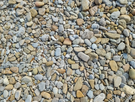 Small round stones background. stone texture. Rough surface of small pebble stone.の写真素材