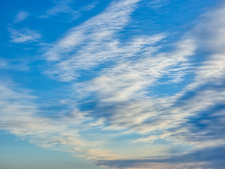 Beautiful Cirrus clouds with blue sky, The Cirrus clouds with clear blue sky background in midday.clear day clouds and nice weather for the summer poster.meteorology and weather forecast concepts.の写真素材