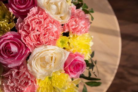 wedding bouquet isolated on white. Fresh, lush bouquet of colorful flowersの写真素材