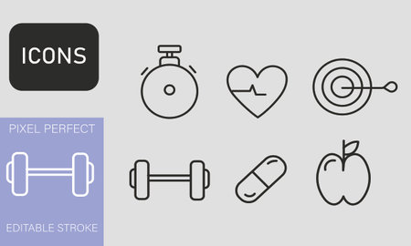 Sport and Fitness Health Icons Set vector design Isolated. Editable File EPS10のイラスト素材