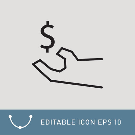 hand and dollar icon isolated in minimal style. Linear ecology icons. Environmental sustainability simple symbol. Editable stroke EPS 10のイラスト素材