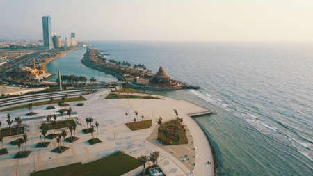 saudi arabia, jeddah northern corniche, drone shotのeditorial素材