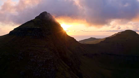 Nordic Islands Iceland, Greenland, Faroe, Sunset, Drone Shotの写真素材