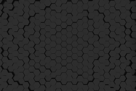 Creative Black Hexagon Wallpaper, Design Concept. 3D rendering