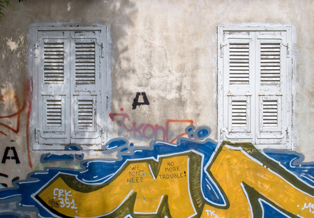 Windows with White Shutter, Athens, Greeceのeditorial素材