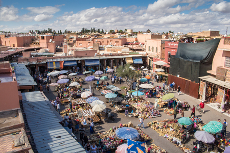 Marrakesh, Morocco - 26 October 2015 Market on the square, aerial view.のeditorial素材