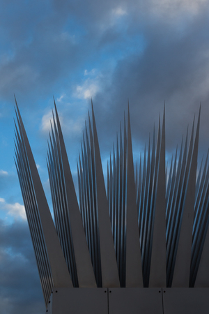 View on a detail of memorial of Jan Palach. Intense morning winter clouds. Prague, Czech republic.のeditorial素材