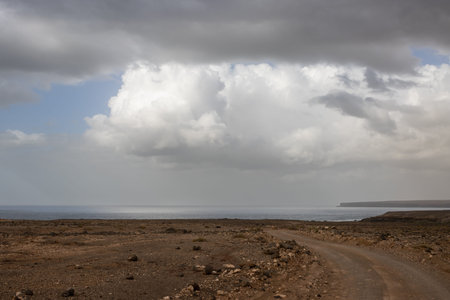 Light brown soil, full of stones and rocks on the west coast of the island at the coast of Atlantic...