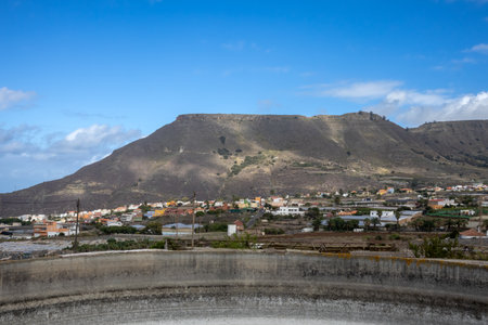Volcanic mountains in the north-west part of the island. Blue sky with white clouds. Santa cruz, Tenerife, Canary Islands, Spain.の写真素材