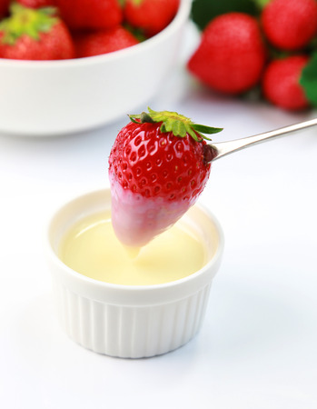strawberry with condensed milkの写真素材