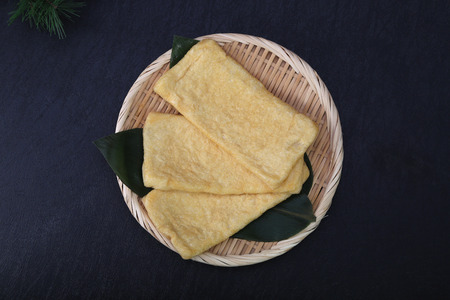 a food made by frying sliced bean curdの写真素材