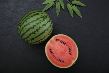 It is a fresh Japanese smallish watermelon.の写真素材