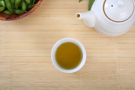 green tea with a teapotの写真素材