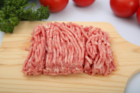 Ground pork on the cutting board