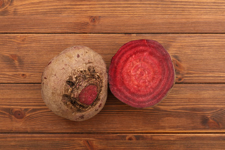 Beetroot on wooden background. Top view, copy space.