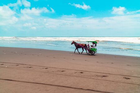 he Beauty of Parangtritis Beach With Horse Carts That Characteristicの写真素材
