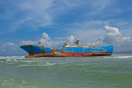 Illegal Fishing Ship Were Forced to Sink in Pangandaran Beach, Indonesiaの写真素材