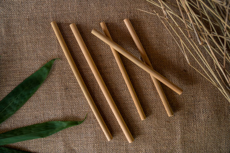 These organic bamboo straws are an option for environmental pollution solutions, handmade by a group of home-based businesses in rural areas using 100% natural ingredientsの写真素材