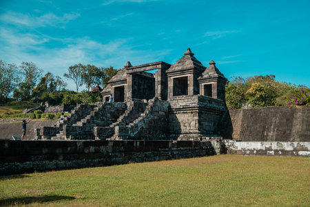Ratu Boko Temple, an ancient site consisting of rock, is a complex of royal palace buildings in the 8th century. The splendor of Ratu Boko Temple on a hot dayの写真素材