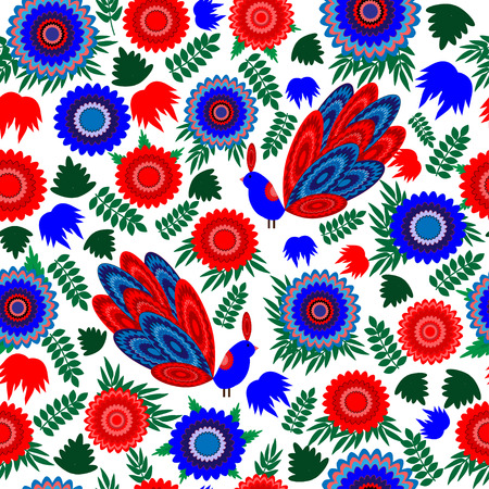 Floral seamless pattern with birdsのイラスト素材