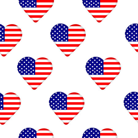 Seamless pattern, hearts with American flagのイラスト素材