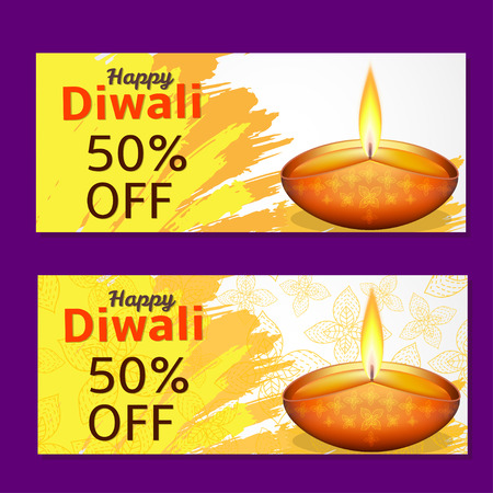 Traditional Indian festival Diwali - colorful creative  sale banner, card, coupon, header with lampのイラスト素材