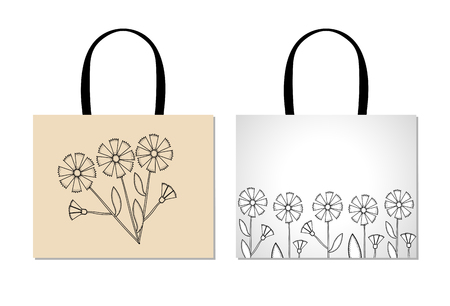 Shopping bag design template with creative black flowers. Knapweedsのイラスト素材