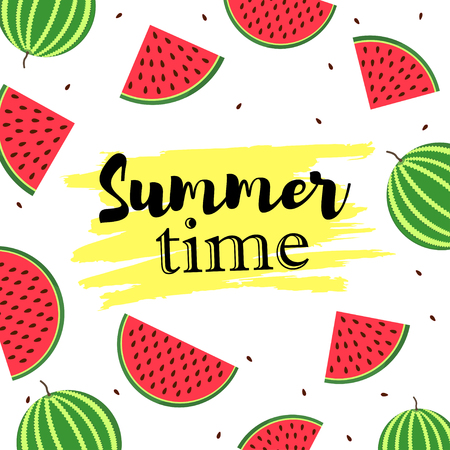 Summer time background with colorful watermelons. Vector illustrationのイラスト素材
