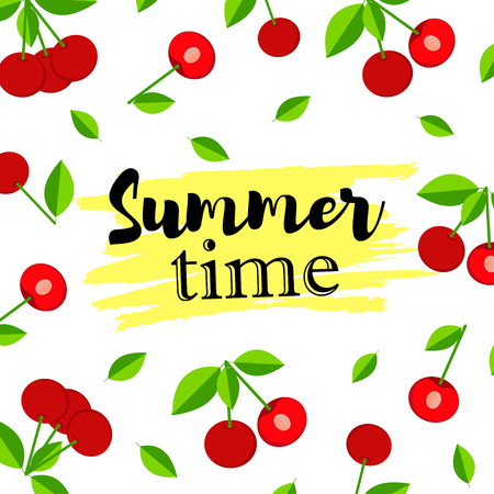 The cherry colorful  background. Summer time text on the yellow spot. Vector illustrationのイラスト素材