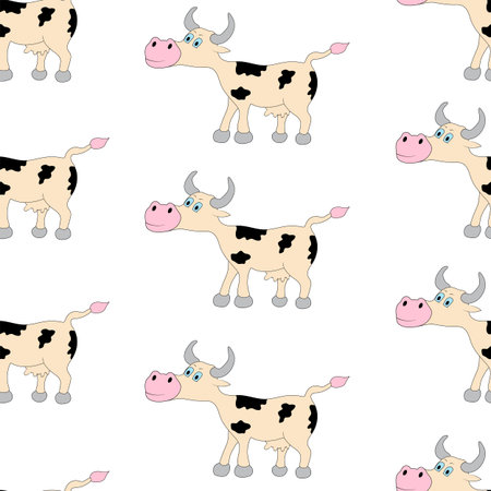 Seamless pattern from the colorful cows on the white background. Vector illustrationのイラスト素材