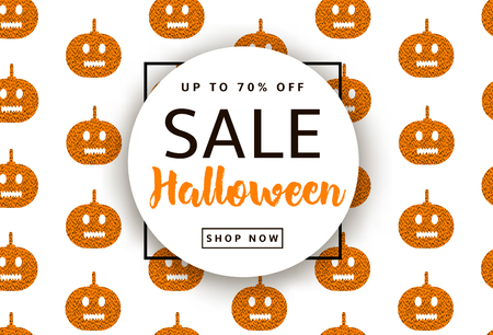 Halloween background with pumpkins. Sale poster, banner. Vector illustrationのイラスト素材