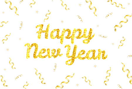 Gold text Happy New Year and ribbonsのイラスト素材