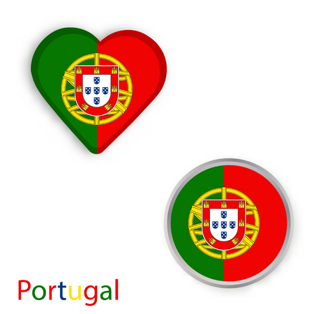 Heart and circle symbols with flag of Portugal. Vector illustrationのイラスト素材