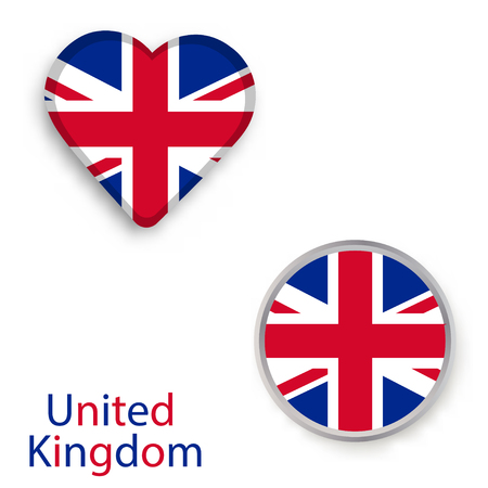 Heart and circle symbols with flag of the United Kingdom. Vector illustrationのイラスト素材