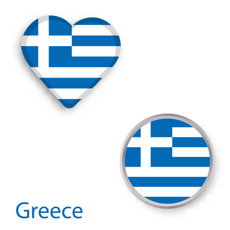 Heart and circle symbols with flag of Greece. Vector illustrationのイラスト素材