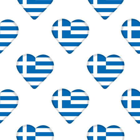 Seamless pattern from the hearts with flag of Greece. Vector illustrationのイラスト素材