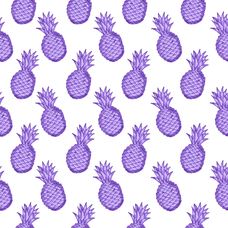 Seamless pattern from the colorful  hand drawn pineapples on the white background. Vector illustration.のイラスト素材