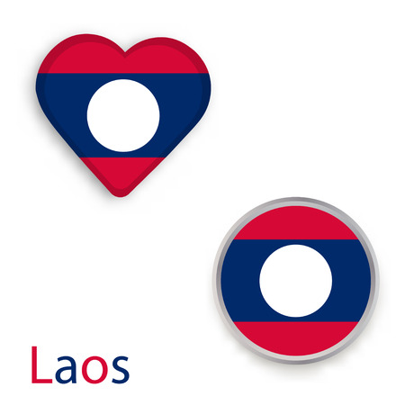 Heart and circle symbols with flag of Laos. Vector illustrationのイラスト素材